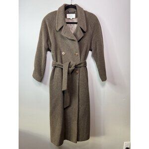 VTG Bromley Mohair Wool Blend Long Jacket Coat Brown Belt Women’s Size 6